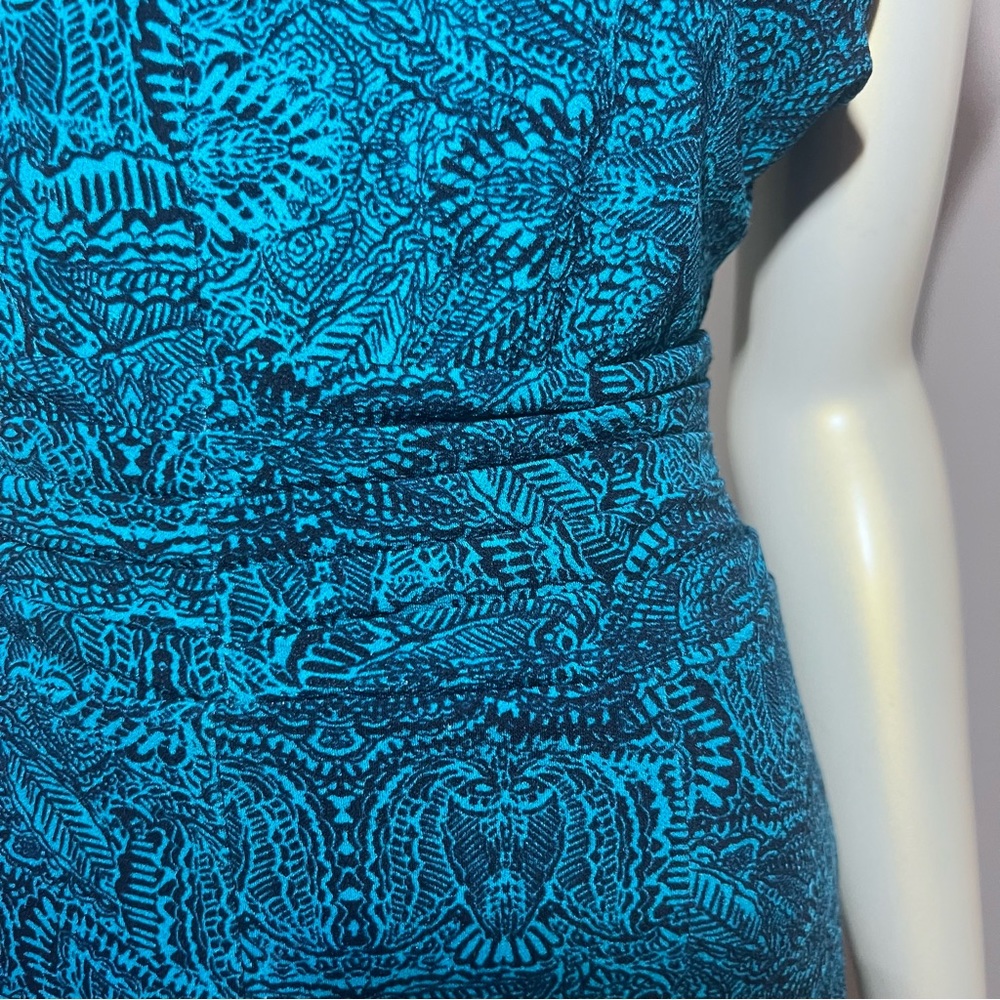 Ann Taylor Extra Small Petite Dress Turquoise Boat Neck Roushing gorgeous ZZ - Picture 2 of 10